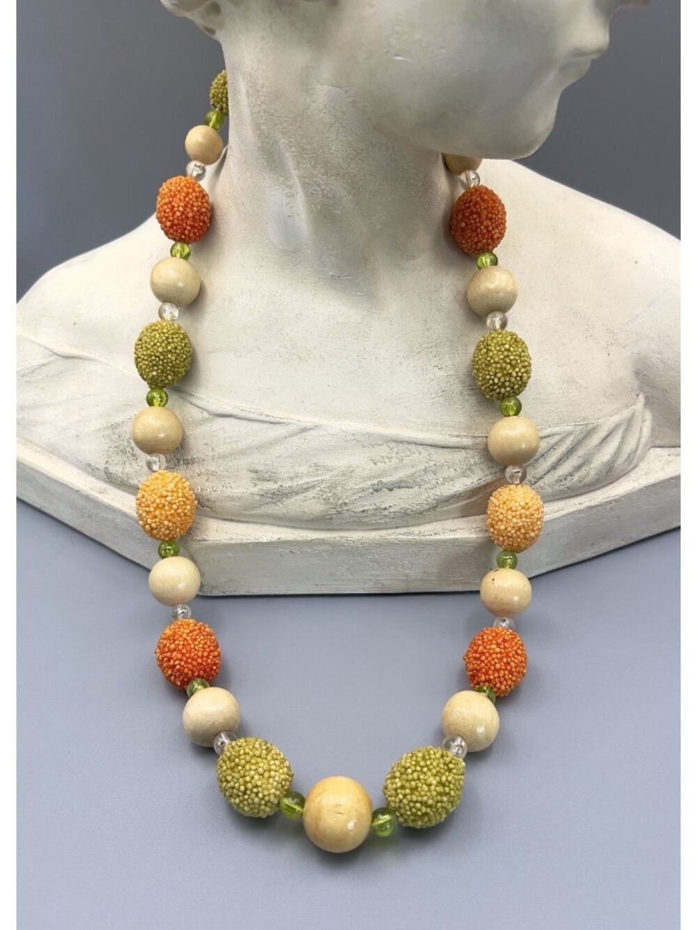 Vintage West Germany Fruit Sugar-Coated Orange Lime Bead Necklace